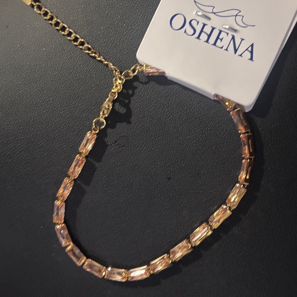 Oshena light‎ Pink Crystal 18k gold plated Tennis Bracelet tarnish & water proof